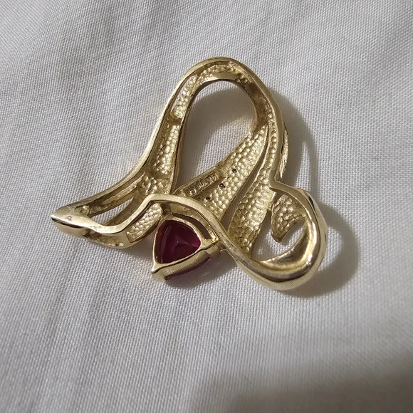 Elegant 14k Gold Ruby Diamond Huge Pendant